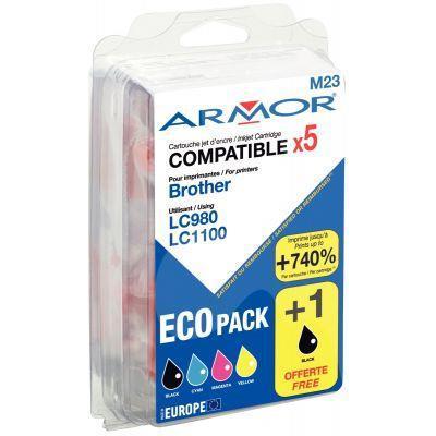Pack de 5 cartouches d'encre compatibles Brother LC980/1100 - Noir, Cyan, Magenta, Jaune + 1 Noir offert - Garantie 2 ans_0
