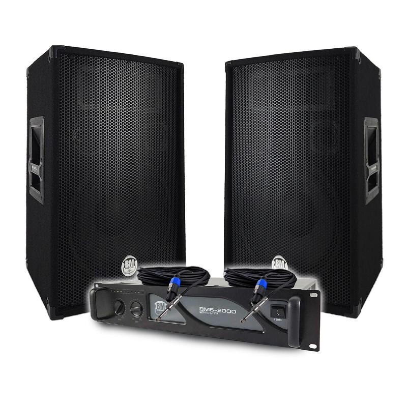 Pack Sono DJ BM SONIC Amplificateur BMS2000 2000W, Paire d'Enceintes Passives BMS12 2x600W, Câbles, Sonorisation PRO - 3666638039385_0