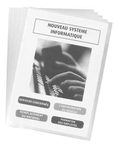 CHEMISE COIN PLASTIQUE BRUNEAU A4 POLYPROPYLÈNE 9/100E TRANSPARENTE INCOLORE - PAQUET DE 100