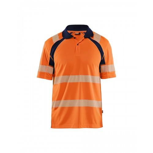 POLO DE TRAVAIL HAUTE VISIBILITÉ ANTI-UV 3595 - ORANGE FLUO ET BLEU MARINE - M BLAKLADER