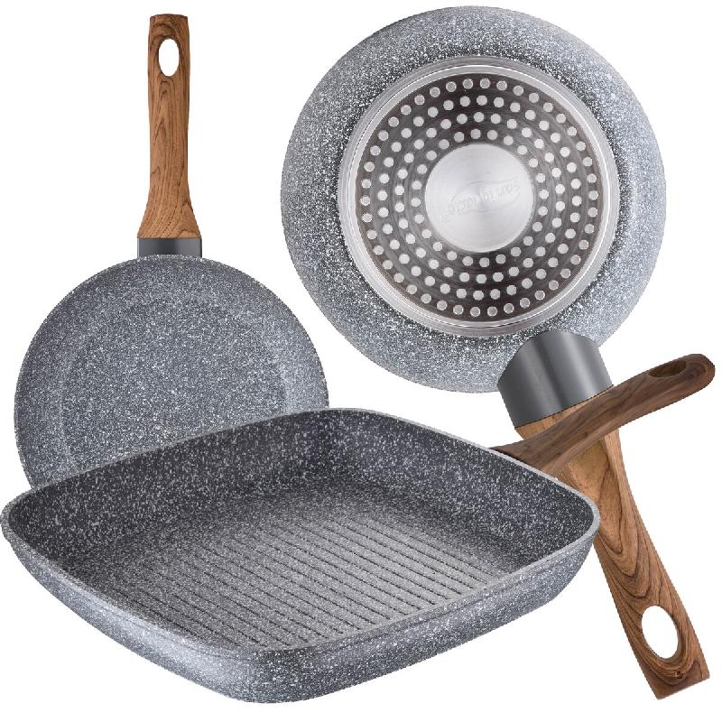 San Ignacio - Set de 2 poêles (Ø18cm et Ø22cm) + Grill 28x28cm, collection Daimiel, aluminium forgé, induction - aluminium PK2029_0
