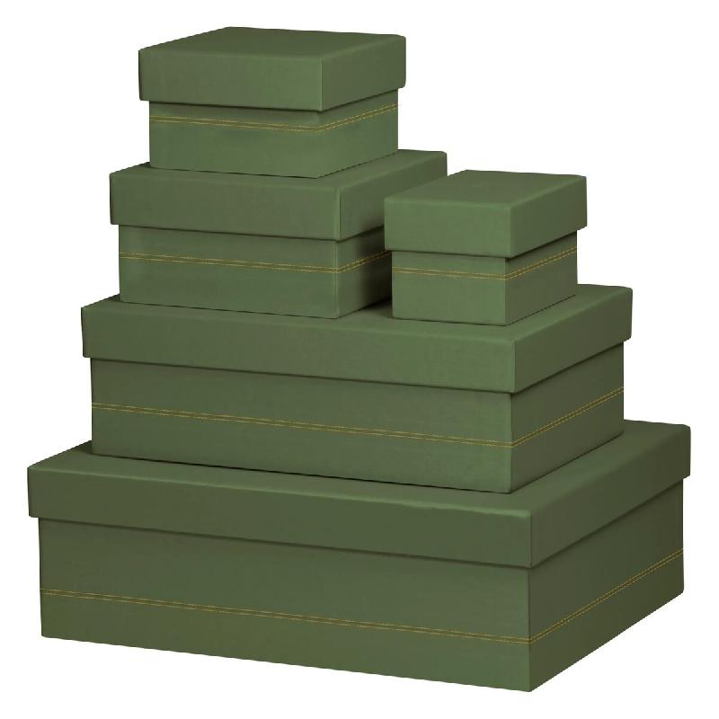 Set de 5 boîtes gigognes Rhodiarama, finition simili cuir italien, coloris sauge - vert 194564C_0