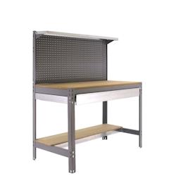 SimonRack Banque de travail sans vis avec étagères en bois et tiroir SIMONWORK BT3 BOX. Couleur GRIS/BOIS 1445x1510x610 mm - gris métal 8435104946992_0