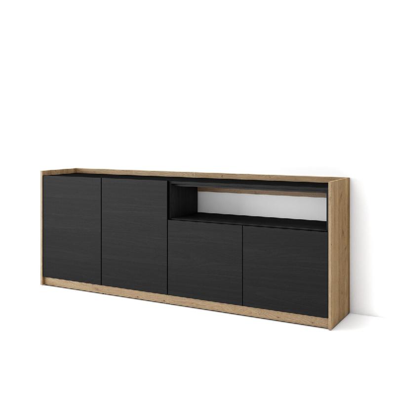SKRAUT HOME Buffet salon et cuisine, 207x80x37 cm, 4 Portes, Meuble chaussure, Noir et chêne - noir Bois manufacturé 702_13_0