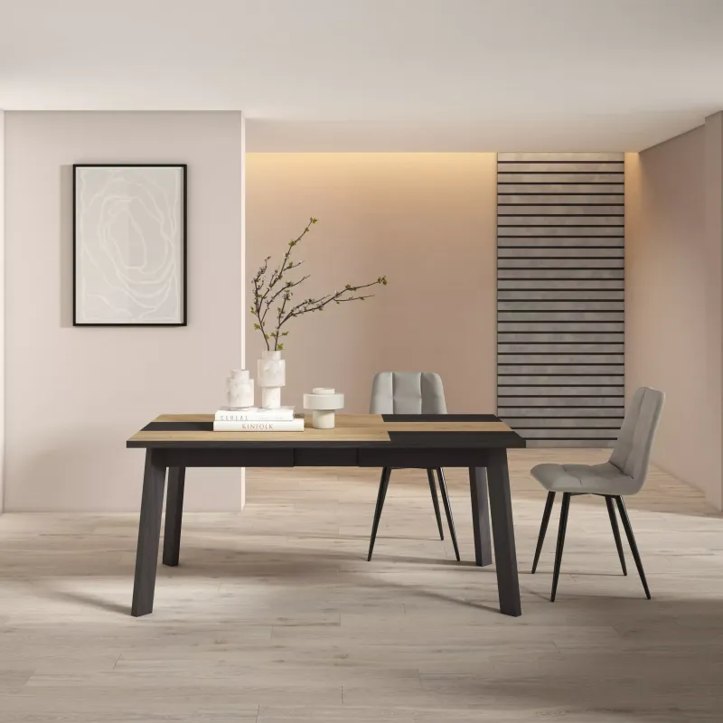 SKRAUT HOME - TABLE À MANGER, MEUBLE SALLE À MANGER, 168X90X74CM, POUR 8 PERSONNES, PIEDS EN BOIS, CHÊNE ET NOIR