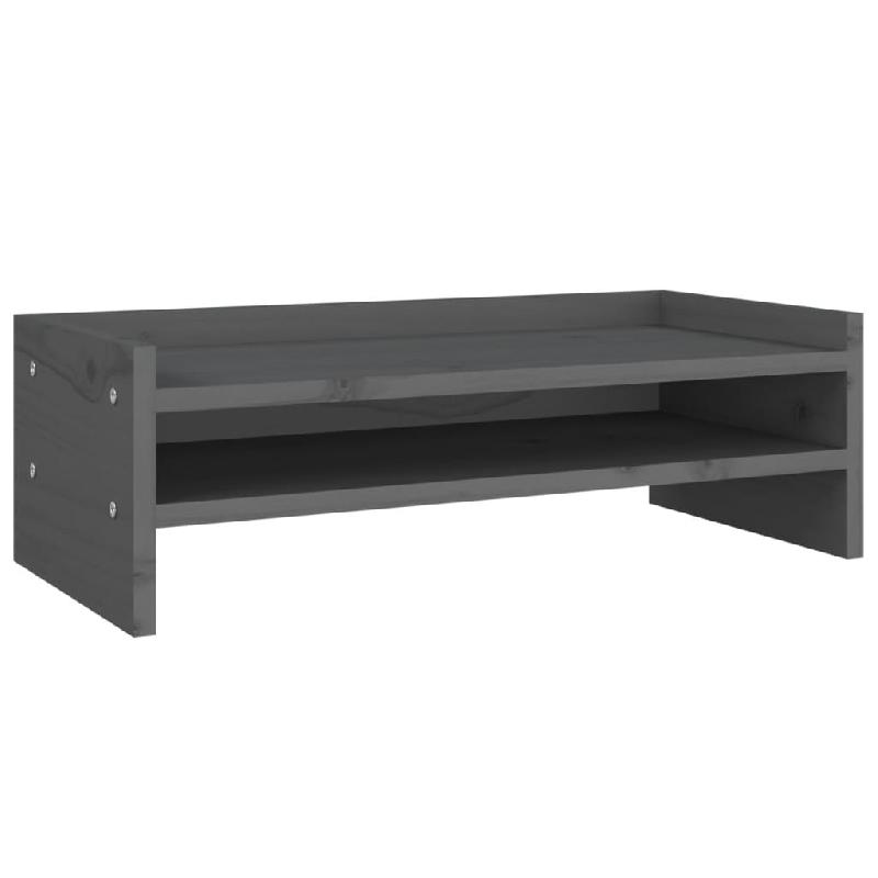 Support de moniteur en bois de pin massif gris - 50 x 24 x 16 cm - Design minimaliste et robuste_0