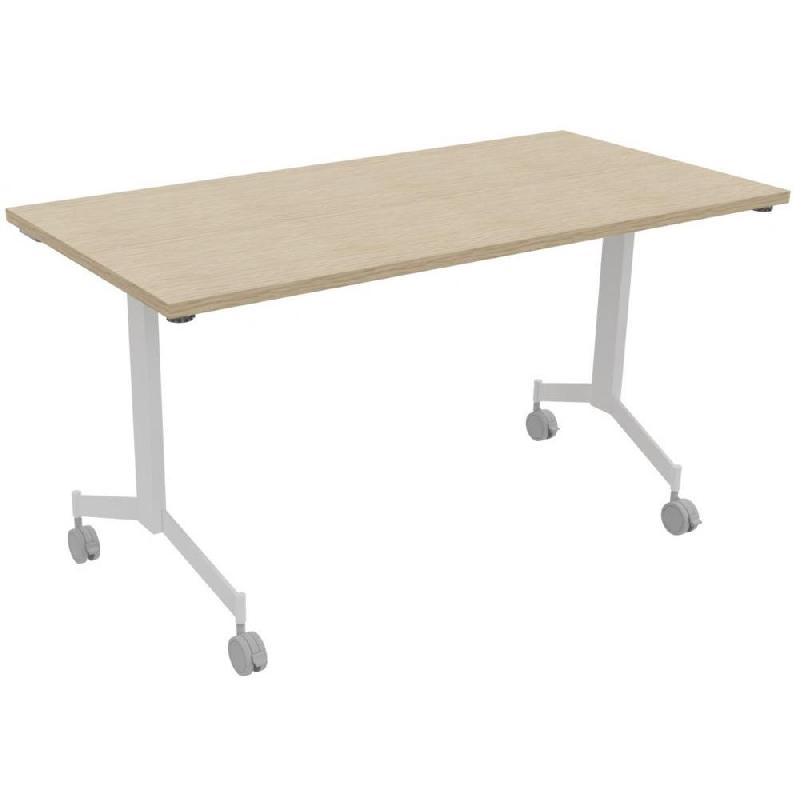 TABLE BASCULANTE A ROULETTES L.140 X P.70 CM - PLATEAU CHENE PIEDS BLANC