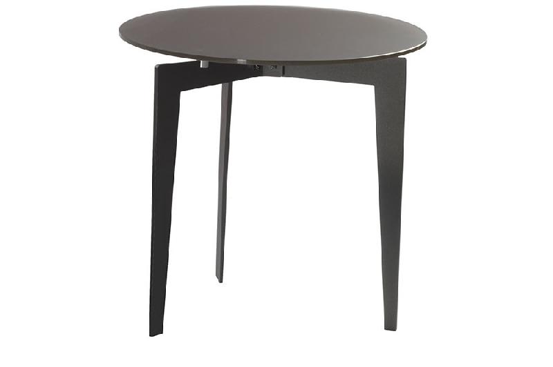 Table basse ronde Dallas en verre dépoli noir - design moderne avec piétement en acier laqué titane_0