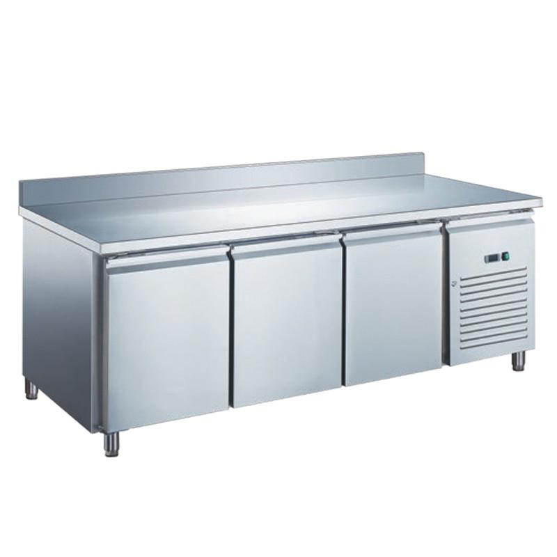 Table réfrigérée inox négative avec évaporateur ventilé - 3 portes - 417 litres - Avec dosseret - GN3201BTX_0