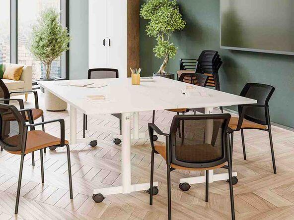 Table rabattable Evolve sur roulettes avec frein et plateau rabattable_0