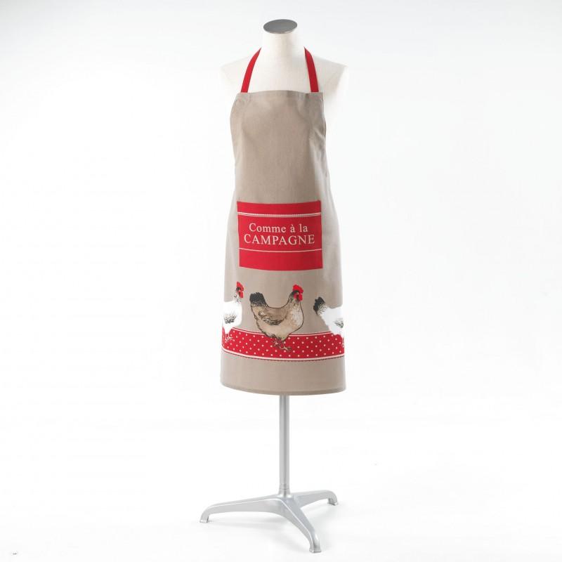 Tablier de cuisine coquette 84 cm taupe - Paris Prix - 100% coton, lavable en machine, avec poche_0