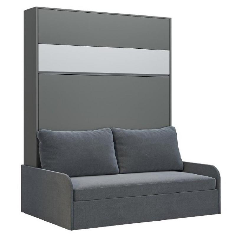 Armoire lit escamotable Bermudes Sofa - Canapé gris 160x200 cm avec bandeau blanc_0