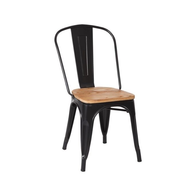 Chaise de restaurant vintage - structure acier et assise bois d'orme massif - usage intérieur/extérieur_0