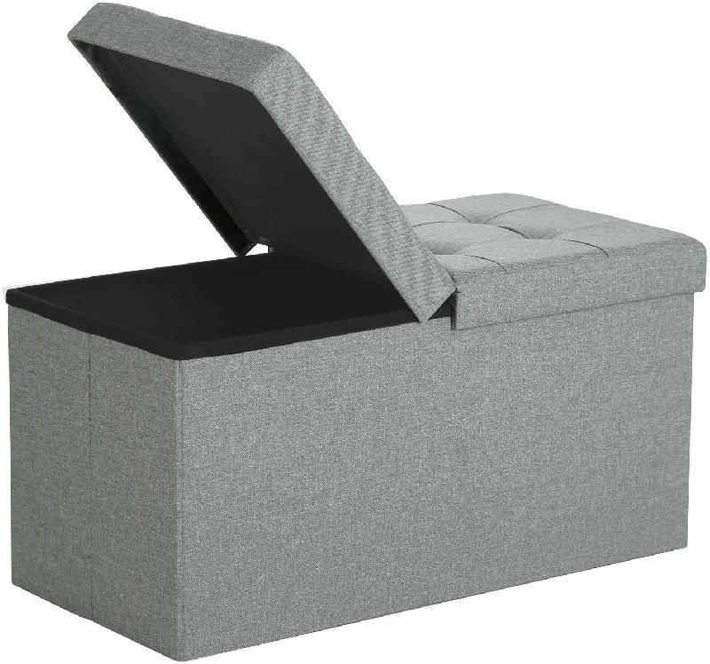 BANC AVEC ESPACE DE RANGEMENT COFFRE DE RANGEMENT AVEC COUVERCLE PLIABLE CAPACITÉ DE CHARGE 300 KG 80 LITRES 76 X 38 X 38 CM IMITATION LIN GRIS CLAIR CHINÉ 12_0000427_0