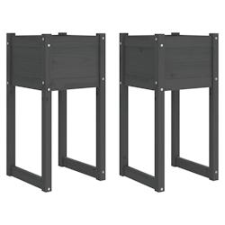 Helloshop26 - Jardinière bac lit surélevé plantes fleurs jardin terrasses lot de 2 40 x 40 x 81 cm bois massif de pin gris 02_0038971 - 3000218014278_0