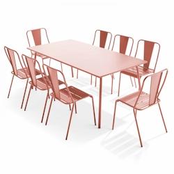 Oviala Business Ensemble table de terrasse et 8 chaises bistrot en acier argile - Oviala - rose acier 109526_0