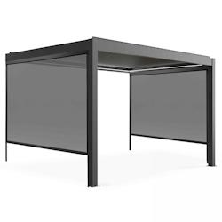 Oviala Business Pergola bioclimatique adossée et motorisée éclairée 3x4m et 2 stores - gris aluminium 109359_0