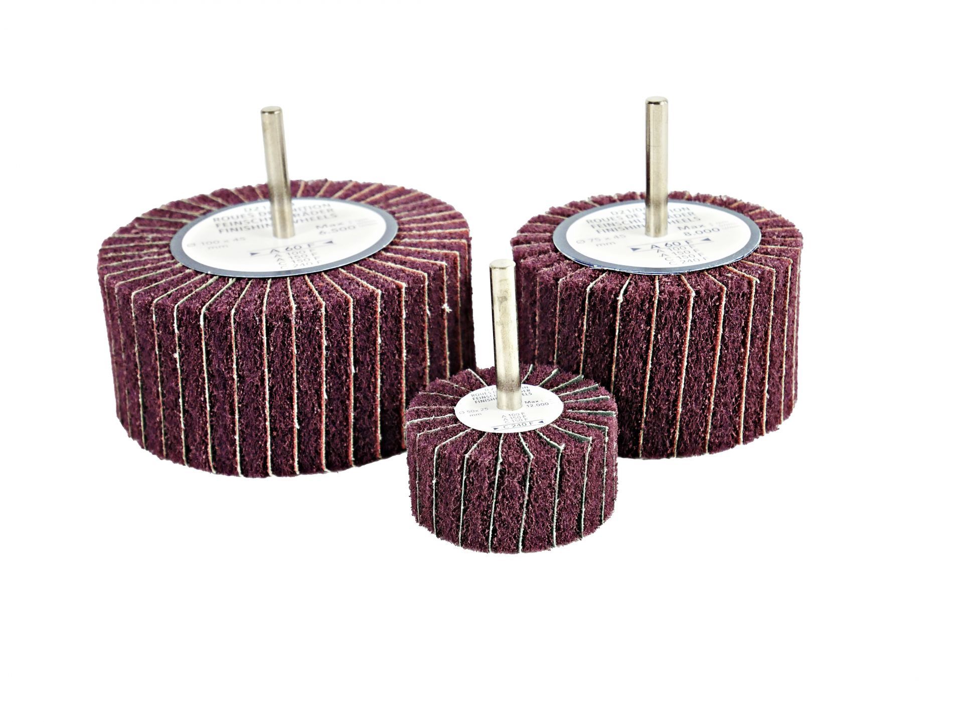 Roue abrasive sur tige - finition combinée avec lamelles de toile abrasive et fibre de nylon_0