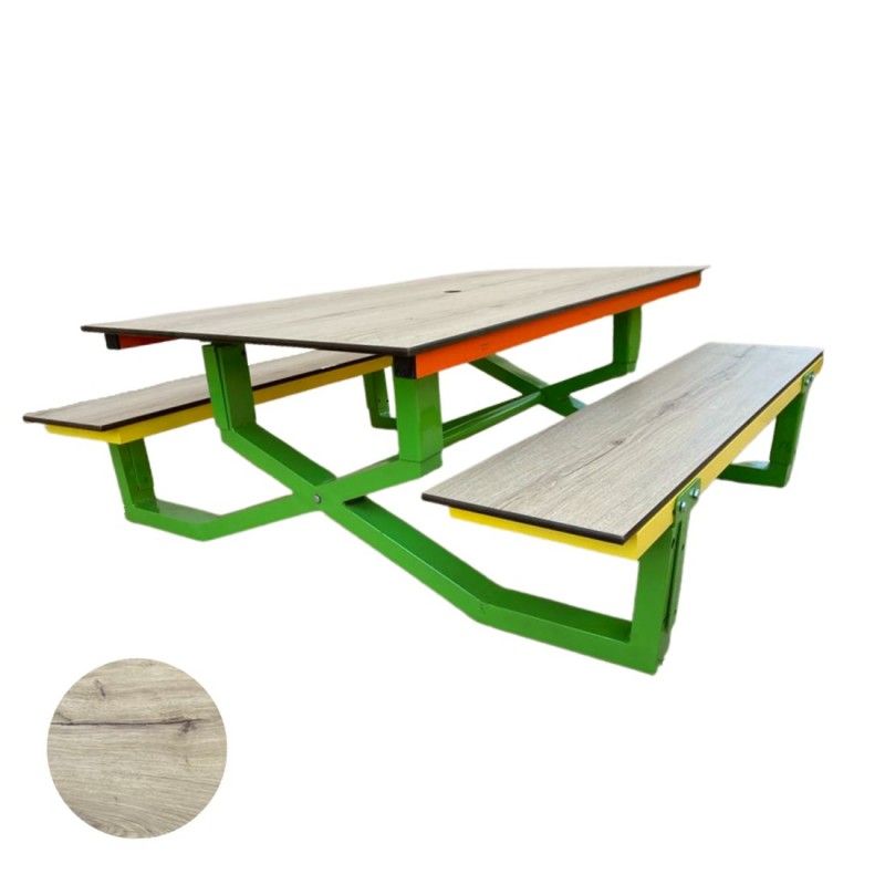 Table pique-nique enfant HPL Picolo - Hauteur réglable - Plateau en HPL compact - Finition chêne clair_0