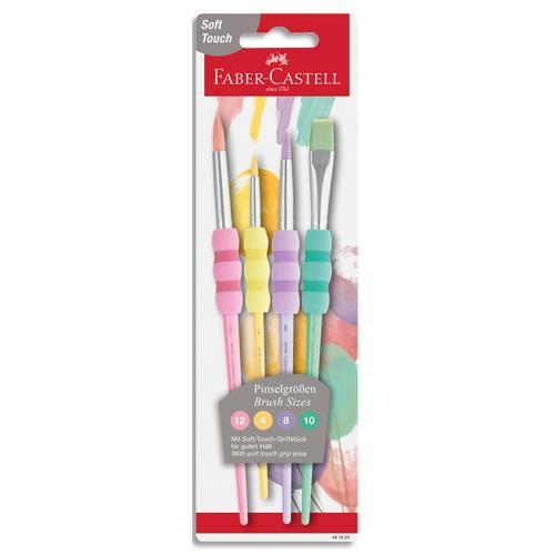 BLISTER DE 4 PINCEAUX FABER CASTELL SOFT TOUCH - COULEURS PASTELS - SPECIAL ECOLE ET LOISIRS