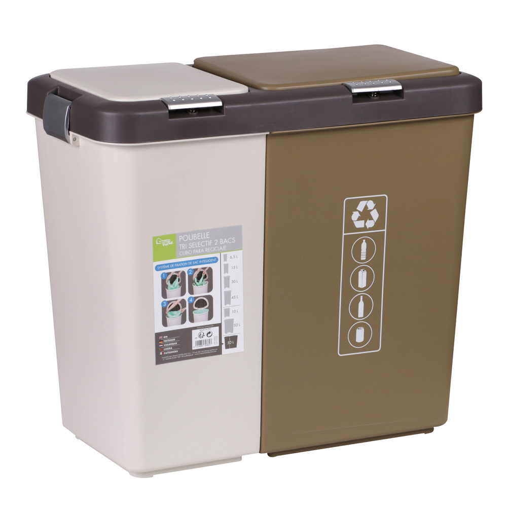 Lot de 3 poubelles de tri sélectif 50 L