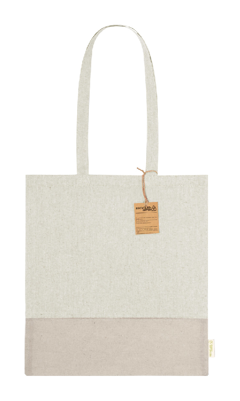Tote bag - coton recyclé bicolore avec anses longues et étiquette distinctive - 120 g/m²_0
