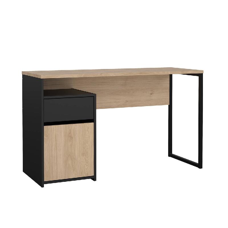 WellHome - Bureau avec 1 porte et 1 tiroir en coloris Noir Mat et Chêne 131 x 49 x 77 cm - Tormes - noir multi-matériau WH17784_0