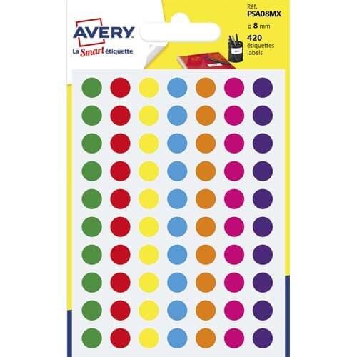 AVERY Lot de 10 Etui de 420 pastilles adhésives, diamètre 8 mm, coloris assortis (6 feuilles / cdt) - multicolore 5014702026324_0