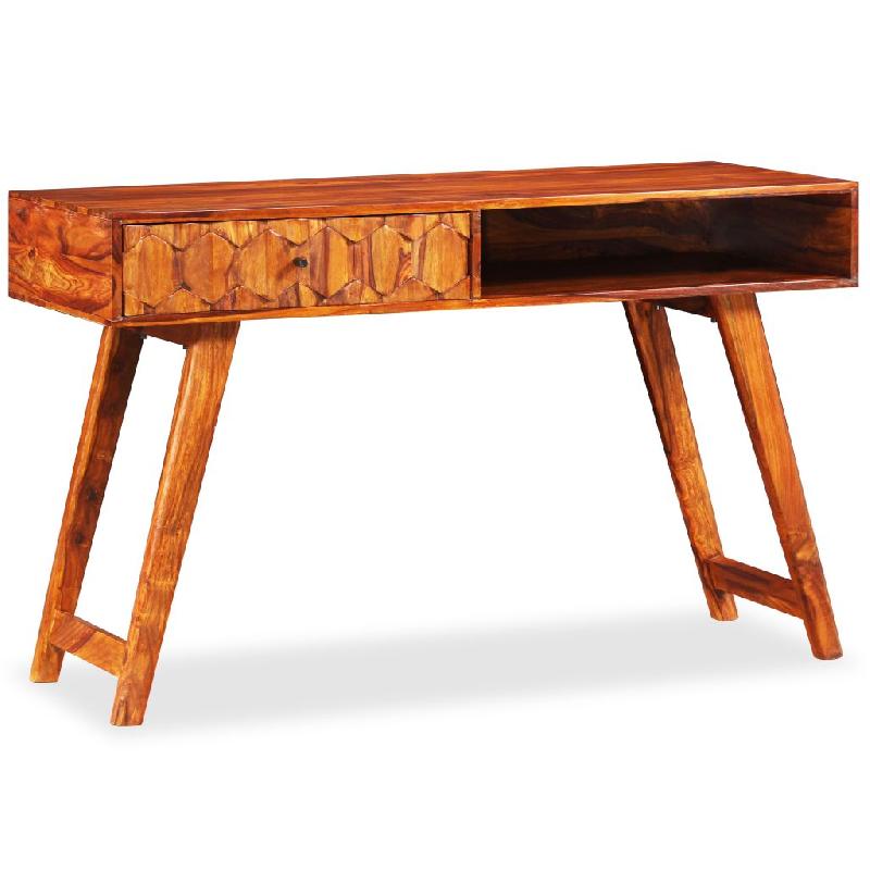 Bureau en bois massif de Sesham - Table d'écriture antique avec tiroir et étagère - 118 cm_0
