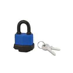 Cadenas à clé SP, extérieur, 40mm, gainé PVC, anse acier cémenté nickelé, 2 clés - SP - bleu 3150268009011_0