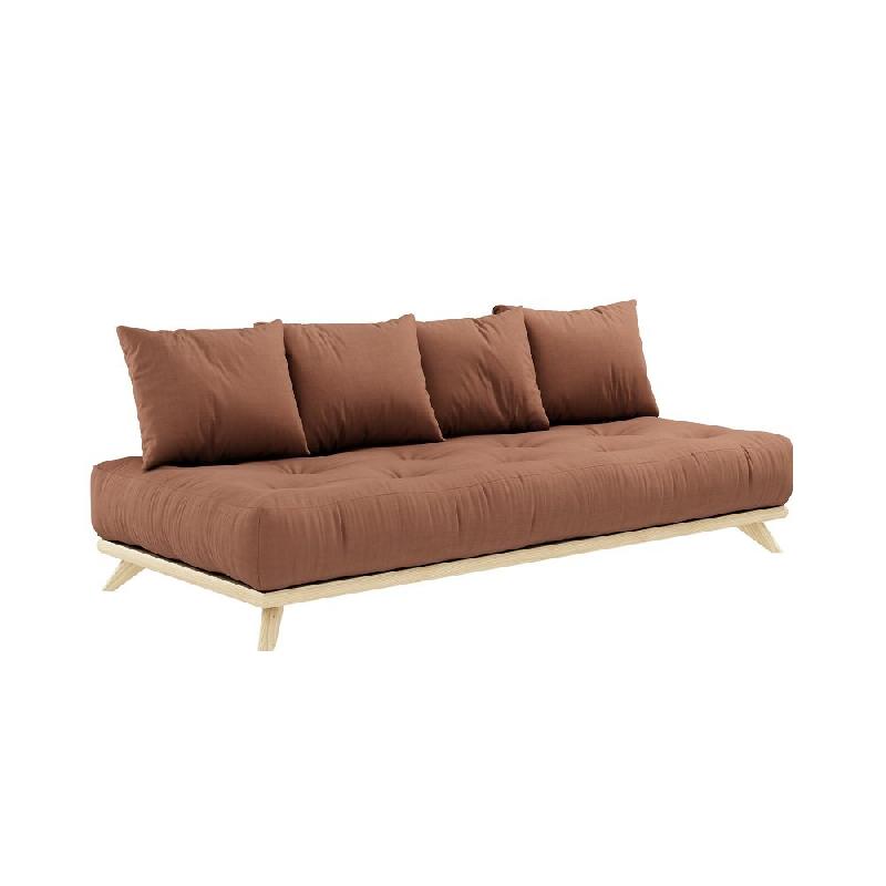 CANAPÉ CONVERTIBLE FUTON SENZA PIN NATUREL COLORIS BRUN ARGILE COUCHAGE 90 CM._0