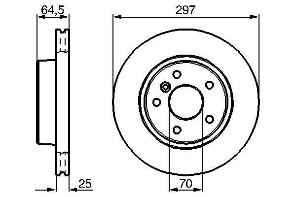 Disque de frein BOSCH 0986478483 - ventilé intérieur - avant - 5 trous - épaisseur 25 mm_0