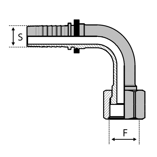 Embouts ORFS Femelle - Filetage UNF - Joint facial - 90° Courbe Haute - SFORF90404-H045 - DESIGNATION : S 06 FORFS 9/16 90 - H45,5MM_0