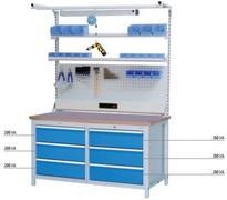 Établi T750 R 24-24 - Plateau hêtre multiplis 40 mm - 1500 mm avec rangement et équipement supérieur_0