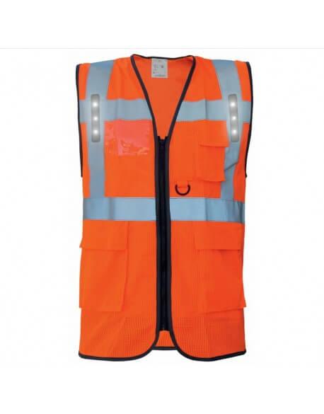 Gilet haute visibilité multipoches à LED - Chasuble safari GIL0008 - Jaune ou orange fluo_0