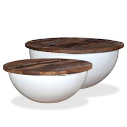 Helloshop26 - Ensemble de table basse lot de 2 bois récupération massif forme bol blanc 02_0042121 - 3000213658026_0