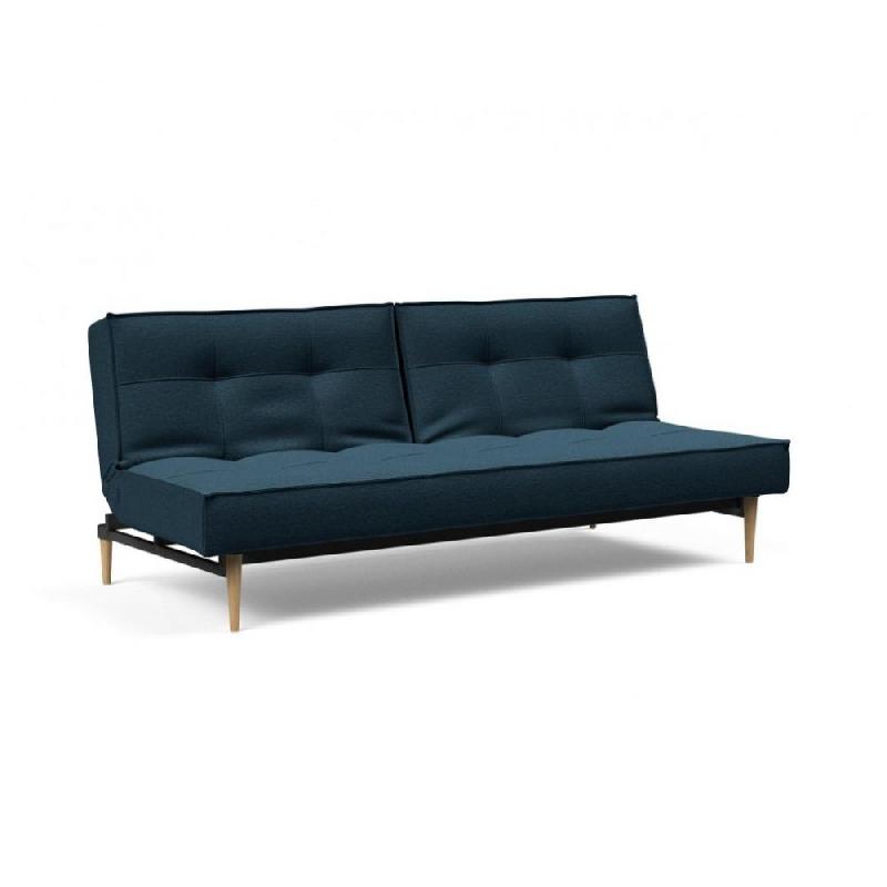 INNOVATION LIVING  CANAPE SPLITBACK STYLETTO PIEDS CHÊNE NATUREL CONVERTIBLE LIT 115*210CM TISSU ARGUS NAVY BLUE_0