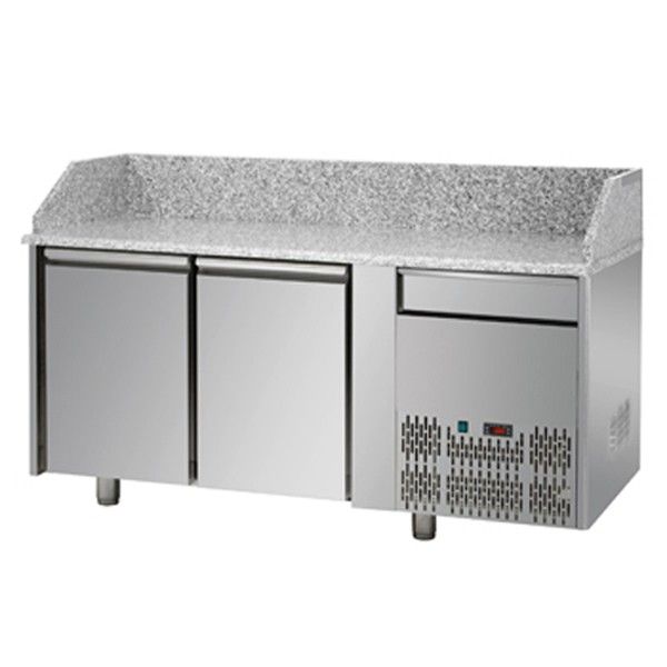 Table à pizza - 310 litres - Synergies - 2 portes réfrigérées avec 1 tiroir neutre et plan en granit_0