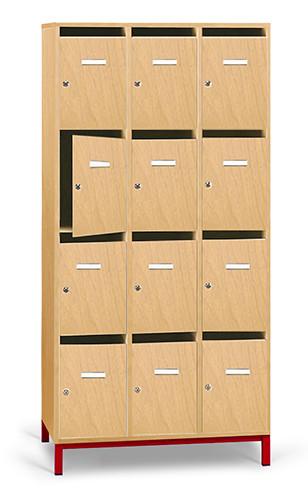 Meuble professeur 12 cases - passage courrier - armoire en mélaminé avec serrure et porte-étiquettes_0