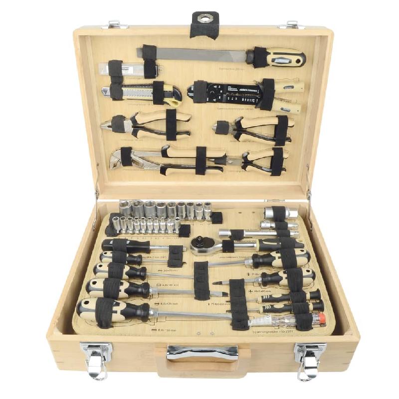 Brüder mannesmann ensemble d'outils 108 pcs boîte en bambou 443683_0