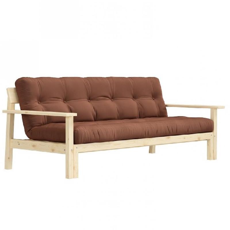 CANAPÉ CONVERTIBLE FUTON UNWIND PIN NATUREL COLORIS BRUN ARGILE 130 X 190 CM._0