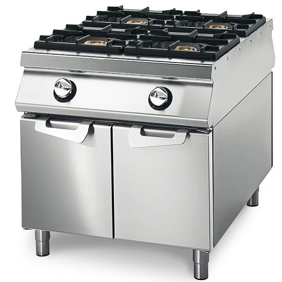 Cuisinière à gaz professionnelle sur coffre avec portes - 4 brûleurs 5.5 à 7.5 kW - VS11080PCG_0