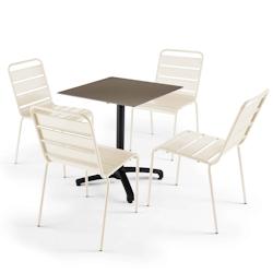 Oviala Business Ensemble table de terrasse stratifié taupe avec 4 fauteuils ivoire - Oviala - beige métal 110122_0