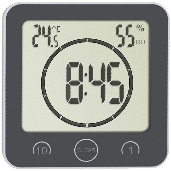 Horloge lcd / timer / thermomètre / hygromètre - etanche ip54 - fixation murale / béquille / ventouse #6041t_0