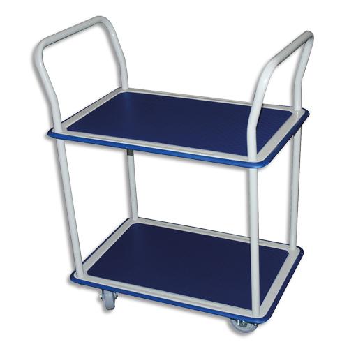 Safetool chariot double plateau bleu en acier blanc, antidérapant, mobile - plateau : 72,5 x 46,5 cm_0