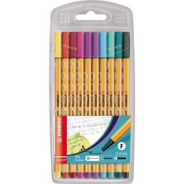 STABILO Etui de 10 stylos-feutres point 88, tracé 0,4mm, encres 10 coul., coloris jaune/assortis - 8810-1_0