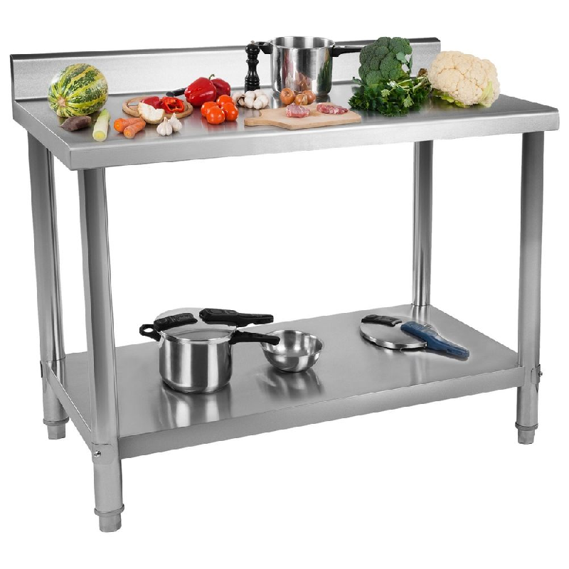 Table en inox 100x60 cm avec rebord + étagère_0