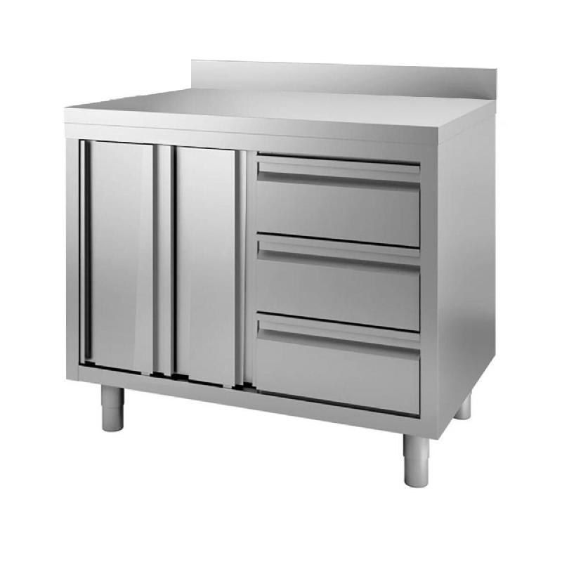 Vaiotec TOPLINE Armoire de travail 700 / portes battantes, 3 tiroirs à droite & rebord L:1400 - 10421_0