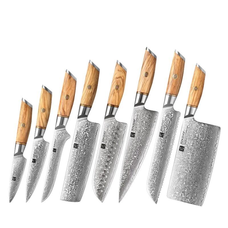 XinZuo - Set de couteaux Damas 8 pièces - Série B37 Lan - multicolore multi-matériau B37-A8_0