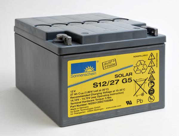 BATTERIE PLOMB ETANCHE GEL SOLAR S12/27 G5 12V 27AH M5-M_0